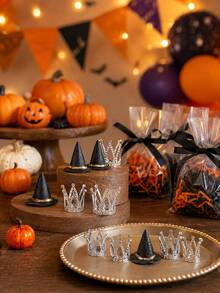 10pcs-Halloween Cupcake Toppers, Witch Hat Cupcake Decor, Silver Mini Crown, Baby Shower Supplies, Gender Reveal, Halloween Baby Party, Birthday Dessert Decoration, Cupcake Toppers, Halloween Cake Decoration - Multicolor - View 2