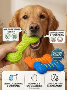 Durable Squeaky Rubber Bone Chew Toy For Dogs, Teeth Cleaning Toy For Small, Medium And Large Dogs, Boredom Relief Pet Toy - Multicolor - View 2