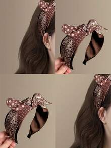1pc Women New-Style Fashionable French-Style Retro Bow Hairband, Walnut Flower Wide-Edge Hair-Stripping Headband, Versatile Hair Accessory. - Multicolor - View 4