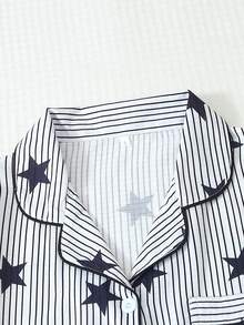 Set Piyama 3 Potong Motif Bintang dan Garis untuk Wanita - Hitam - View 2