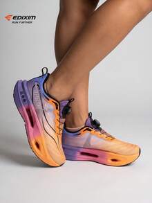 EDIXIM 女款夏季網布路跑鞋，輕量透氣緩震防滑跑步鞋，情侶款百搭運動鞋 - 紫微橙 - 查看 2