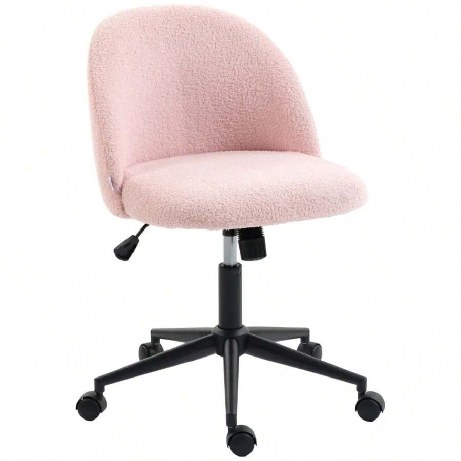 Teddy Fleece Office Chair With Wheels - Light Pink On-Site - Pink + Fleece - View 1