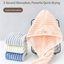 3pcs/Set Candy Striped Strong Absorbent Quick Dry Hair Cap, Soft Comfortable Home Use With Button, Solid Color Minimalist Design - Multicolor - View 4