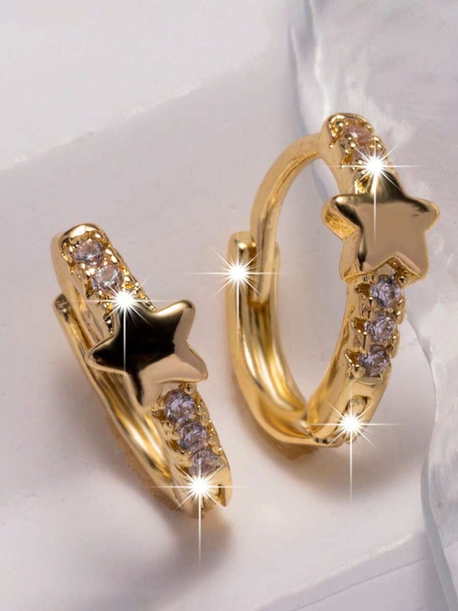 1 Pair Romantic Cubic Zirconia Earrings For Women, Wedding, Engagement, Party Jewelry, Valentine's Day Gift - Yellow Gold - View 1