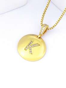 1pc 18k Gold Plated Copper Necklace With White Zirconia & Fish 26 Letter Pendant, Luxury Minimalist Jewelry Gift For Women - Gold - View 5