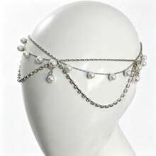 1 buah Rantai Kepala Bohemian dengan Rhinestone dan Mutiara Imitasi, Hiasan Kepala Rantai Logam Buatan Tangan, Aksesori Rambut Gaya Peri untuk Pemakaian Sehari-hari, Cocok untuk Kencan, Pengantin, Pesta Festival - Perak - View 3