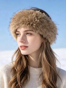 1pc Autumn/Winter Faux Fox Fur Crownless Bucket Hat, Warm Fleece Headband, Outdoor Photography Versatile Headwear - Plush Open-top Style - View 7