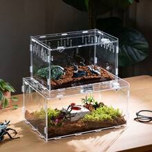 1pc Multi-Species High Transparency Acrylic Breeding Box, Minimalist Transparent Square Enclosure With Ventilation Holes And Snap-Lock Opening, Habitat And Breeding Box For Pet Snakes, Reptiles And Insects (Self-Assembly Required) - Clear - View 3