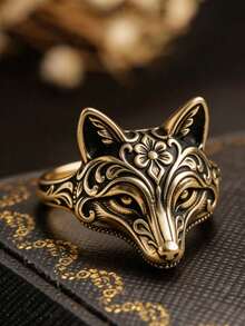 1pc Oxidized Silver Hollow Floral Scroll Fox Hair Band, Exquisite Carved Gothic Style Casual Accessory, Unisex, No Packaging Box - Gold - View 1