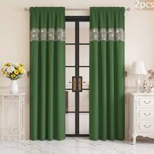 FLYINGCURTAINS Modern Plaid Patchwork Thermal Sunscreen Curtain With Window Rod Bag Style Light Translucent Privacy Window Screen, Farmhouse Style Home Decor Curtain - Dark Green - View 10