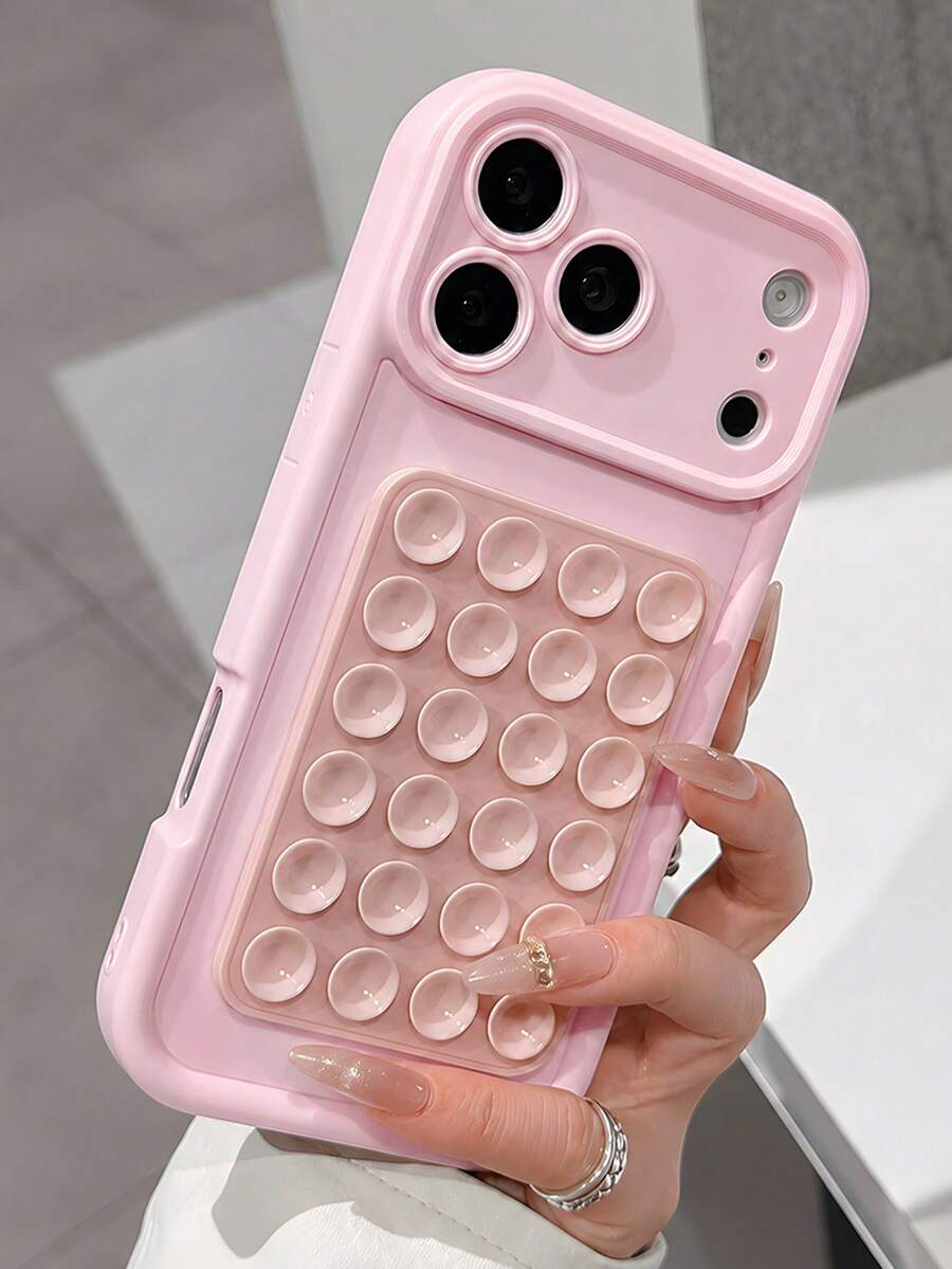 VRNOEI 1件極簡色塊矽膠吸盤手機殼，適用於 iPhone 17 11 12 13 14 15 16 17 Pro Max，防震全包覆相機保護殼，防刮防指紋，親膚絲滑觸感保護套 - 粉色 - 查看 1