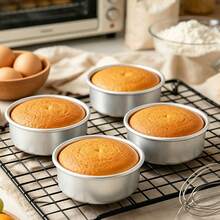 4 Inch Cake Pan With Removable Bottom, Nonstick Aluminum Chiffon Bakeware, With Silicone Brush Spatula Set, Mini Cake Baking - Silver - View 5