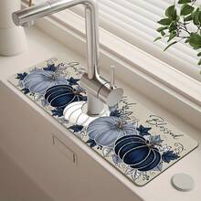 1pc Thanksgiving Pumpkin Pattern Design Rubber Faucet Splash Guard Mat, Bathroom Faucet Anti-Splash Pad, Mud Guard, Moisture-Proof Anti-Slip Faucet Mat, Kitchen Countertop Accessory. Protect Your Kitchen Countertop. - Multicolor - View 1