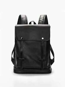 Tas Ransel Kulit PU Berkualitas Tinggi dengan Penutup Kapasitas Besar, Tas Laptop Mewah untuk Bisnis, Perjalanan, Tas Ransel Mahasiswa, Tas Ransel Modis untuk Pria - Hitam - View 12