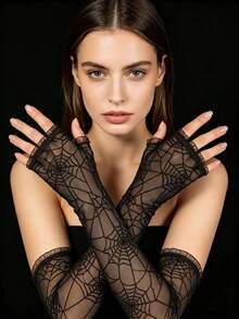 Halloween Sheer Mesh Spider Web Arm Sleeves - A - View 1