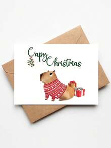 1pc Cute Christmas Card With Envelope, Printed Capybara In Xmas Jumper & Gift Boxes, "Capy Christmas", For Wife, Husband & Animal Lovers, Holiday Gift Exchange, Blank Inside - A - View 9