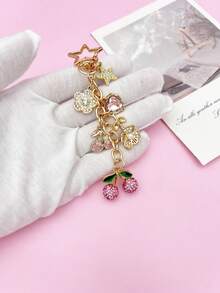 1pc/2pcs, Charming Pink Rhinestone Cherry Heart Pendant Bag Charm, Women's Handbag/Backpack/Shoulder Bag Accessory, Women's Travel Essential Keychain, Car Accessory, Room Decor, Fun Gift For Friends Back To School - Multicolor - View 6
