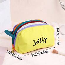 Tas Kosmetik Multilayer Blok Warna Bordir Kustom dengan Pegangan, Kantong Penyimpanan Perlengkapan Mandi Perjalanan Warna Kontras Portabel, Tas Organizer Makeup - MultiWarna - View 4
