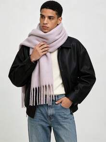 Men's Solid Color Tassel Scarf, Autumn/Winter Thickened Long Neck Warmer, Warm Scarf, Street Casual Versatile Accessory For Men - Multicolor - View 6