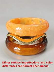 3pcs/Set Vintage Orange, Brown, Gold Layered Bracelet Set, Fashionable Multi-Shape Combination Bracelets, Suitable For Women's Vacation, Dating, Shopping, Party, Daily Wear - Multicolor - View 4