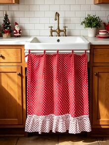 1Pc,Oven Skirt With Red Curtains With White Dot Cotton Cloth Pleated Skirt, Lace-Up Bowknot Trim, Pockets, Suitable For Placing Kitchen Utensils Or Organizing Small Items,DIY Apron,Multi-Functional Stove Protective Curtain, Cafe Small Window Curtain - Red - View 5