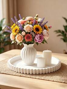 1pc Decorative Coffee Table Tray, White Round Tray, Modern Wavy Tray, Home Living Room Dining Room Kitchen Countertop Bathroom Decor Centerpiece Round Tray, Multi-Functional Tray, Christmas Gift, Home Decor, Coffee Table Centerpiece, Non-Food Contact - Multicolor - View 5
