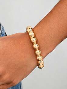 1pc Fashion Minimalist Geometric Bracelet, Asymmetrical Bead Decor, Minimalist Metal Texture, Smooth Surface Bracelet Accessory - Multicolor - View 4