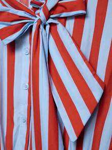 YROOE Women's Spring/Autumn Striped Bow Collar Ruffle Top, Sleeveless Front Button Casual Blouse, Summer Style - Multicolor - View 5