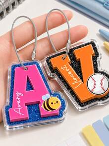 Personalized Initial Name Keychain, Customized Backpack Charm, Acrylic Lunch Box Label, Diaper Bag Charm, Personalized Name Bag Charm, Back To School Gift, Customized Initial Keychain, Key Ring - C-letter Keychain - View 3