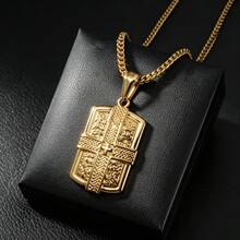 Hip Hop Street Stainless Steel 18K Gold-Plated Embossed Cross Scripture Military Badge, Suitable Daily Wear Men Women ,Accessories Couples Brothers - Gold - View 4