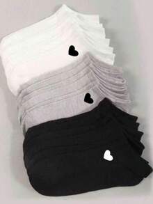 1/3/5/10 Pairs Women's Solid Color Versatile Heart Print Casual Invisible Socks - Multicolor - View 1