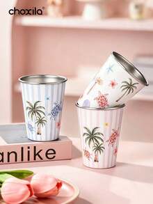 choxila 1pc Beach Style Coffee Mug, Coconut Tree/Sea Turtle/Shell Pattern, Summer Vibe, 350ml, Mug, Tea Cup, Suitable For Afternoon Tea, Family Gathering, Camping, Holiday Gift - Summer Cup - View 3