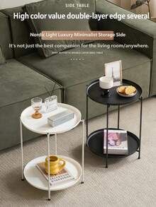 2‑Tier Nordic Small Round Table, Wrought‑Iron Coffee Side Table, Anti‑Slip Raised Tray Edge Design, Available In Black And Gray, Sturdy Iron‑Frame Small Sofa Side Table, Suitable For Indoor Decoration Of Bedrooms, Living Rooms And Apartments - Multicolor - View 10