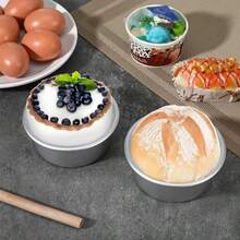 4 Inch Cake Pan With Removable Bottom, Nonstick Aluminum Chiffon Bakeware, With Silicone Brush Spatula Set, Mini Cake Baking - Silver - View 9