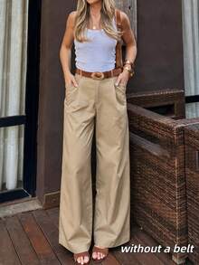 Women's Casual Loose Straight Leg Pants For Office And Commute, All Season - Khaki - View 1