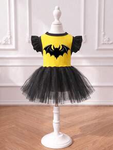 LUCKIE PAW 1pc Spider Bat Pattern Flutter Sleeve Cute Princess Style Tulle Dress Suitable For Chihuahua Small Dogs Wedding Season Pet Clothes For Cats And Dogs Indoor And Outdoor - Multicolor - View 9