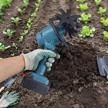 Mini Cultivador Elétrico Sem Fio 48V com Enxada Rotativa e 2 Baterias Recarregáveis - Qiu Presentes - azul - Visão 4