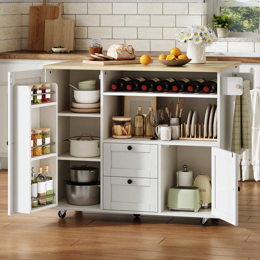 Modern Sideboard With Folding Worktop - White And Natural - Natural and White - View 1