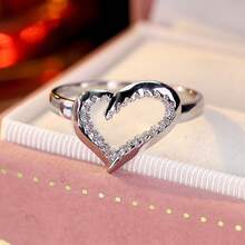 1pc Minimalist Fashion Heart-Shaped Design Cubic Zirconia Inlaid Women's Ring, Holiday Gift, Couple Gift Design - Multicolor - View 12