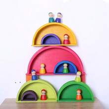 1 Set Rainbow Arch Building Blocks Rainbow Figures Combination Set Wooden Grimm Rainbow Blocks Kindergarten Construction Role Play Toys - Multicolor - View 3
