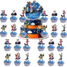 BUTTBILL Theme Cartoon Birthday Banner & Cake Topper Set, Judy Hopps Rabbit & Nick Wilde Fox Birthday Party Decorations - Multicolor - View 6