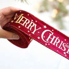 Christmas Gold Foil Letter Velvet Ribbon, Edge-Locked Woven Tape, Gift Wrapping Bow Handmade Decorative Satin Ribbon, Suitable For Gift Wrapping, Floral Decoration, Christmas Tree Decoration, Party Home Decor, Holiday Baking Packaging, Outer Packaging Binding Decoration, Etc. - Multiple Styles - View 7