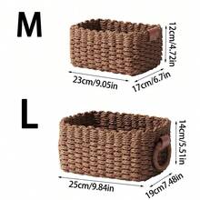 1件/3件套（小号+中号+大号）编织收纳篮，纸绳编织带提手，小型编织篮，用于整理收纳，可爱装饰礼品篮，适用于橱柜、卧室、客厅、宿舍、桌面等场所的收纳，乡村风格装饰，可重复使用的波西米亚风置物篮，可用于存放文具、衣柜、玩具、化妆品等，是理想的礼品篮。 - 棕色 - 查看 14