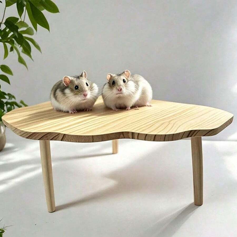 1pc Corner-Shaped Solid Wood Hamster 2-Tier Platform Table, Small Pet Cage Bird Nest Decor, Easy To Install, Climbing Interactive 3D Toy, All-Season, Suitable For Multiple Scenarios - View 1