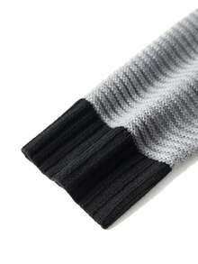 Men's Colorblock Wide Stripe Crew Neck Knit Pullover, Casual Slim Fit Everyday Top - Grey - View 3