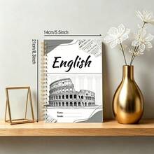 1pc A5 Spiral English Notebook, Vintage Roman Colosseum Line Art Cover Student English Writing & Homework Practice Journal - Multicolor - View 3