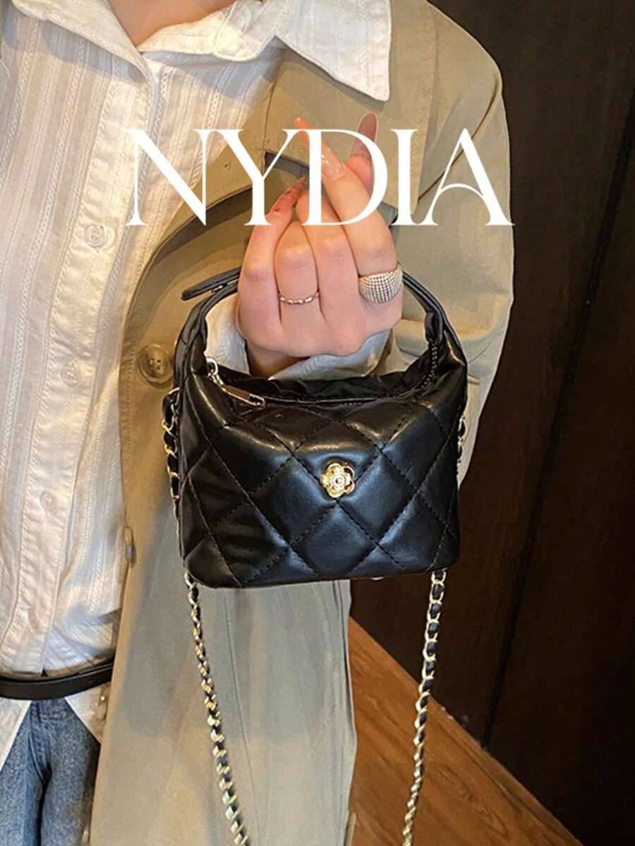 简约时尚高品质手提午餐盒包，绗缝刺绣，金属配件装饰，可调节肩带斜挎包，女士款