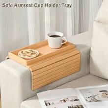 1pc Foldable Bamboo Armrest Tray, Suitable For Sofa, No Assembly Required. Equipped With Non-Slip Cup Holder And Non-Slip Pad On The Back, Suitable For Living Room, Bedroom And Office Use, Can Hold Phone, Snacks And Remote Control. - Multicolor - View 3