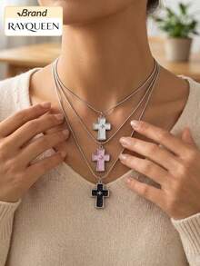 RAYQUEEN 1pc Stainless Steel Vintage Cross Pendant Necklace, 3 Colors, Personalized For Women, Suitable For Daily Wear - necklace - View 7