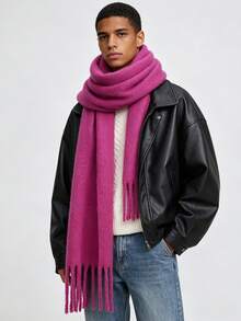 Men's Solid Color Tassel Scarf, Thick Long Neck Warmer, Autumn/Winter Warm Scarf, Street Casual Versatile Accessory For Men - Multicolor - View 9